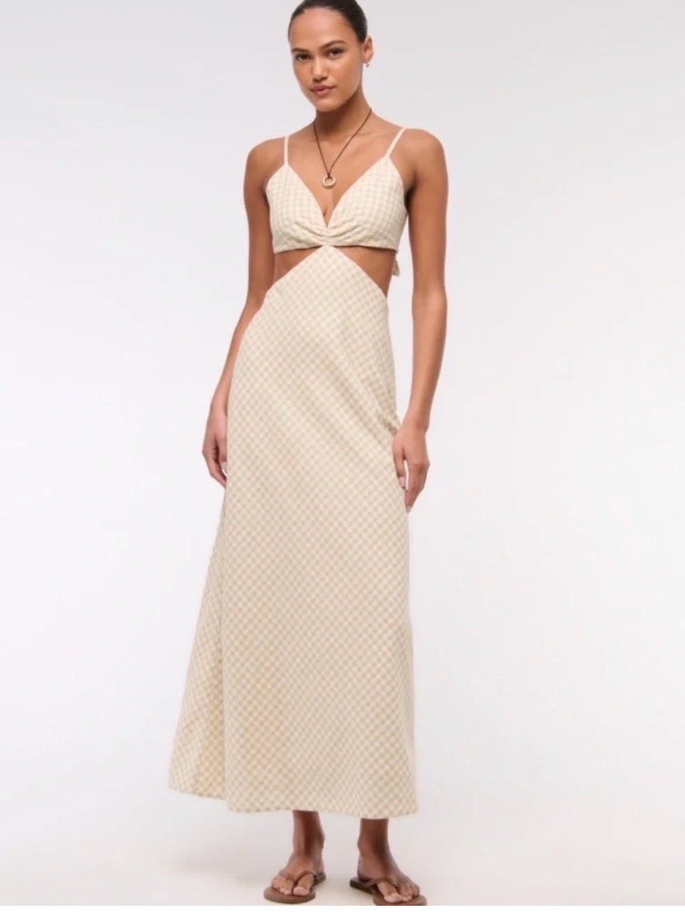 Abercrombie & Fitch Cream Check Cutout Maxi Dress